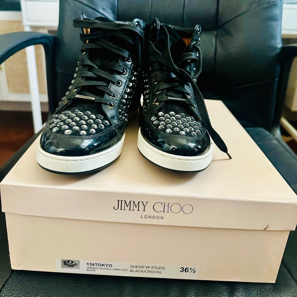 Jimmy Choo Black Sneakers with Crystal Studs